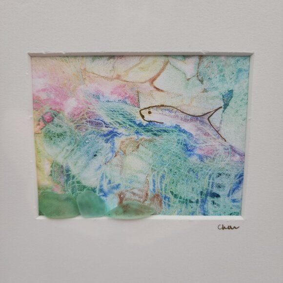 Unique Handcrafted Sea Glass Art Watercolor Cayman Islands Fish Beach Lover - Picture 1 of 9